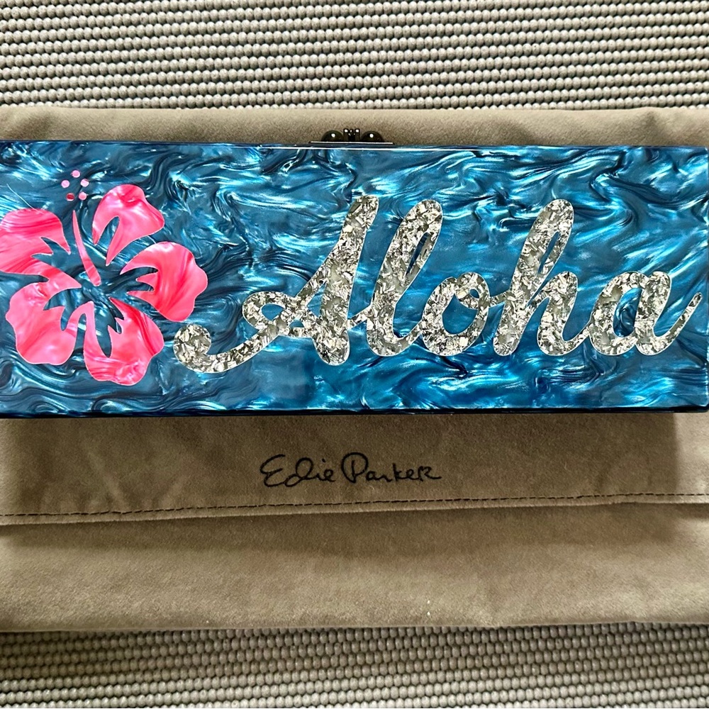 Edie Parker Blue Aloha Clutch